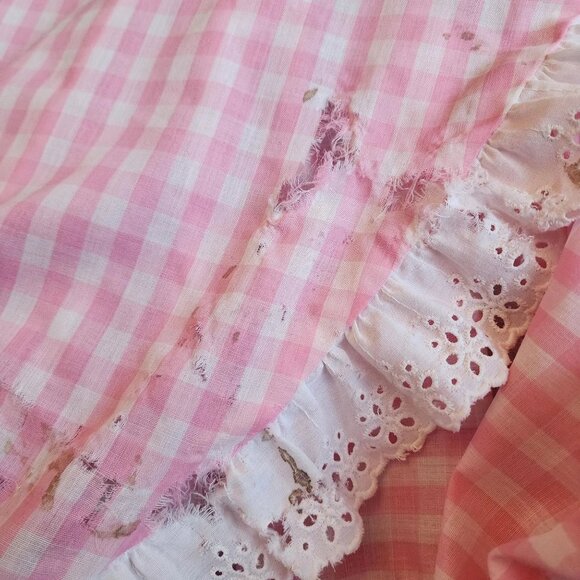 Vintage 1960s 1970s Dress, Pink and White Gingham Maxidress withBbig Lace Collar - Picture 14 of 14
